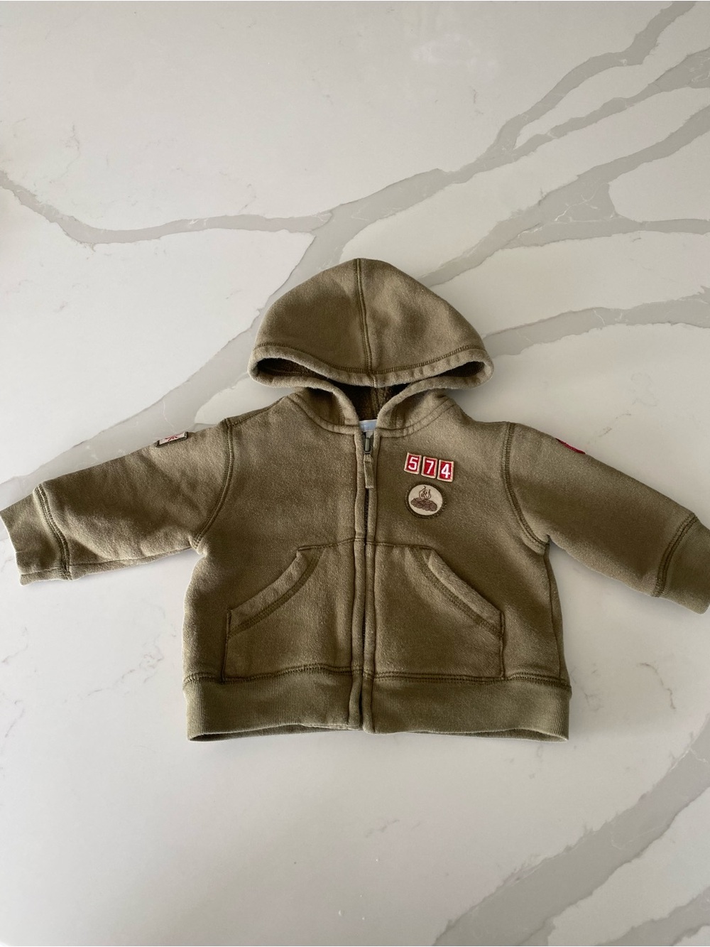 Janie and Jack camping patches Full Zip Hooded Sweater 3-6 Months